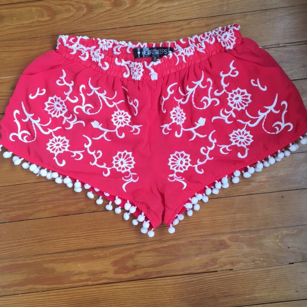 Heartbeeps red flowy shorts